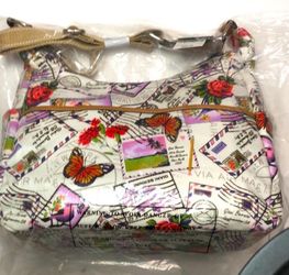 NEW GIANI BERNINI CANVAS POSTCARD HOBO SHOULDER CROSSBODY BAG