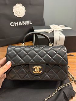 Chanel top handle black lambskin leather