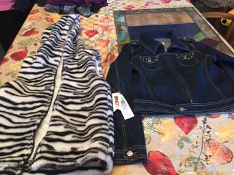 Girls zebra print vest and denim jacket