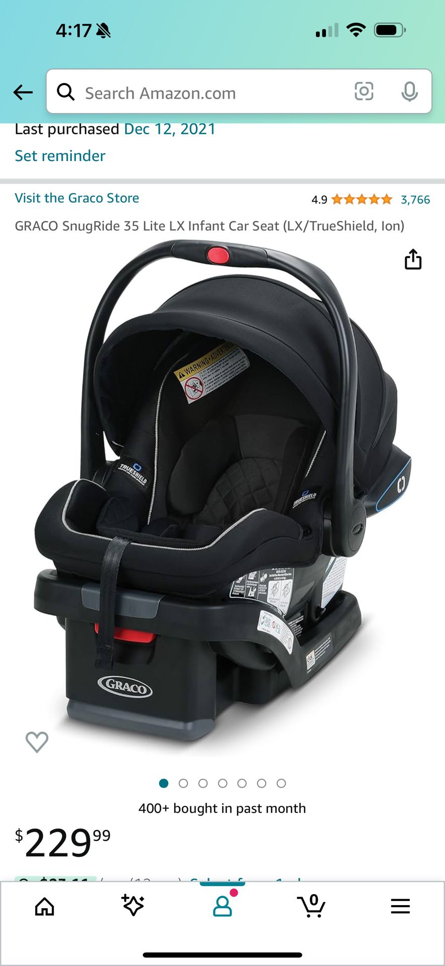 GRACO SnugRide 35 Lite LX Infant Car Seat EUC