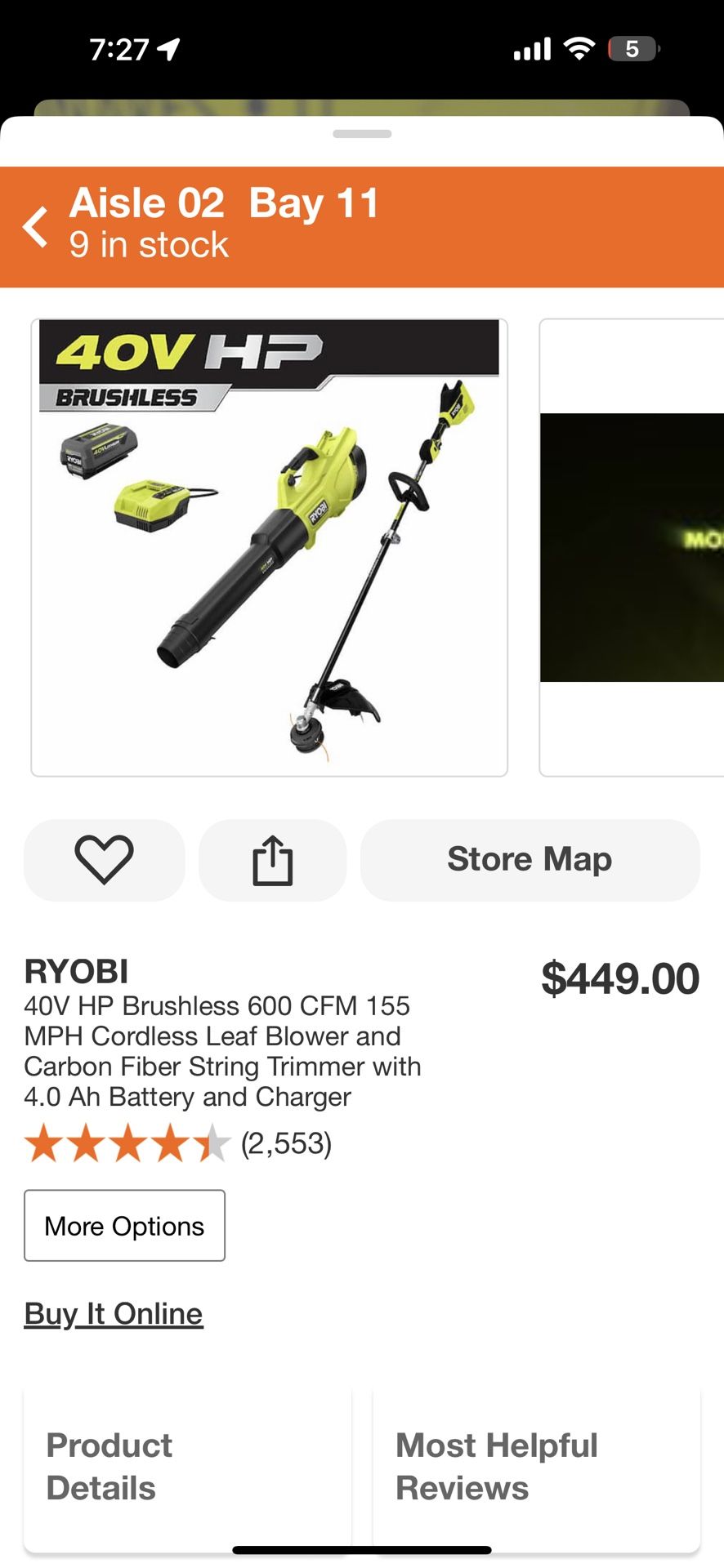 RYOBI 40V HP Brushless 600 CFM 155 MPH Cordless Leaf Blower and Carbon Fiber String Trimmer with 4.0 Ah Battery and Charger