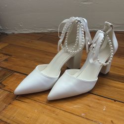 Pearl Accented White Heels