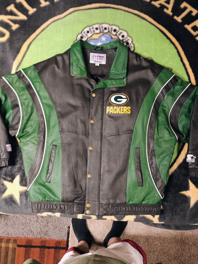 Green Bay packers Leather Jacket. Men's XXL
