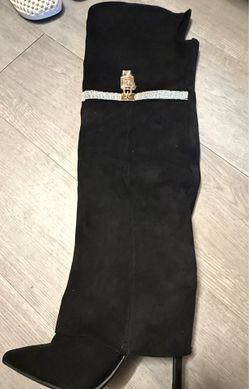Black Over-the-Knee Boots with Rhinestone Detail