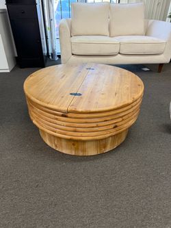 New 30” Round Coffee Table with Hidden Storage, Engineered Wood, Natural Wood Finish