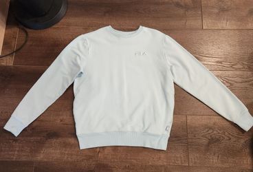 light blue Fila women's midweight French terry crewneck sweatshirt, size S, side pockets, 95% cotton, great condition