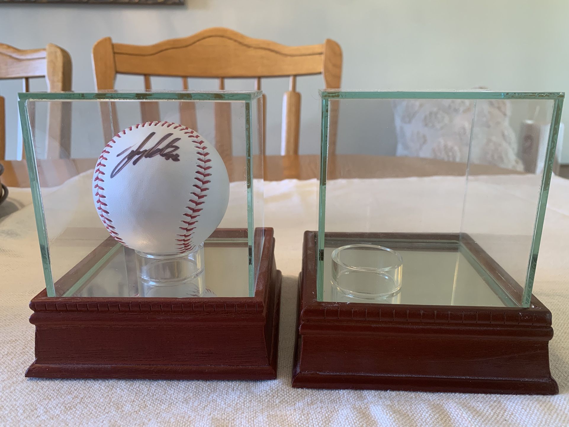 2 Glass Steiner UV Protection Baseball Display Cases With Logan Gilbert Autograph Ball