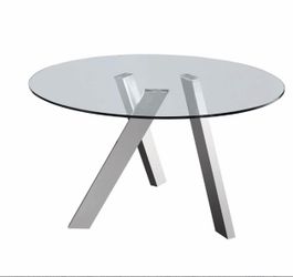 Modani Modern Round Glass Dining Table with Chrome Base