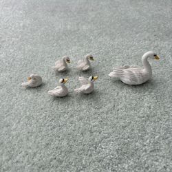 1994 Six Miniature Swan Figurines Made Of Resin 1.25 Inch And 3 Inch
