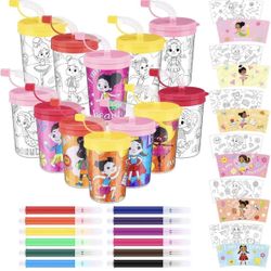 Funnymoom 12 Pcs Girls Coloring Cups with Watercolor Pen 8 oz Color Your Own Cups DIY Mug Kit Coloring Crafts Paintable Tumblers for NEW BRAND NEW
