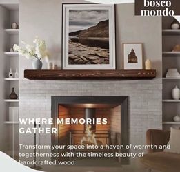 BoscoMondo Solid Wood Fireplace Mantel Shelf, Floating Mantle for Living Room, Farmhouse Rustic Wood Mantel, Easy Wall Mount with Heavy-Duty Metal Bra