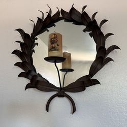 Vintage Global Views Iron Wreath Mirror W/ Candle Holder