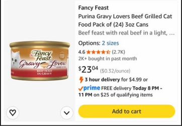Fancy Feast Purina Gravy Lovers Beef Grilled Cat Food Pack of (24) 3oz Cans.