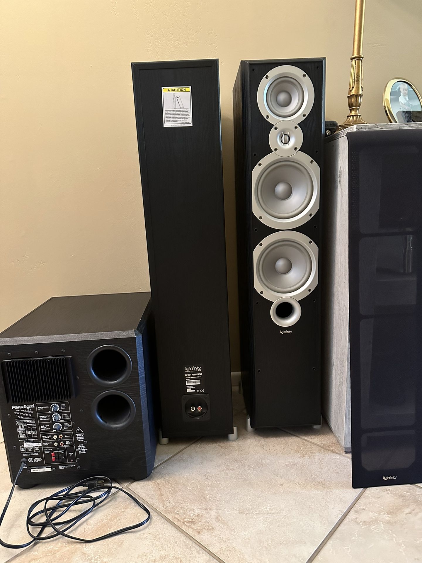Infinity Primus P363 Slim Tower Speakers And Paradigm PS 800 Subwoofer