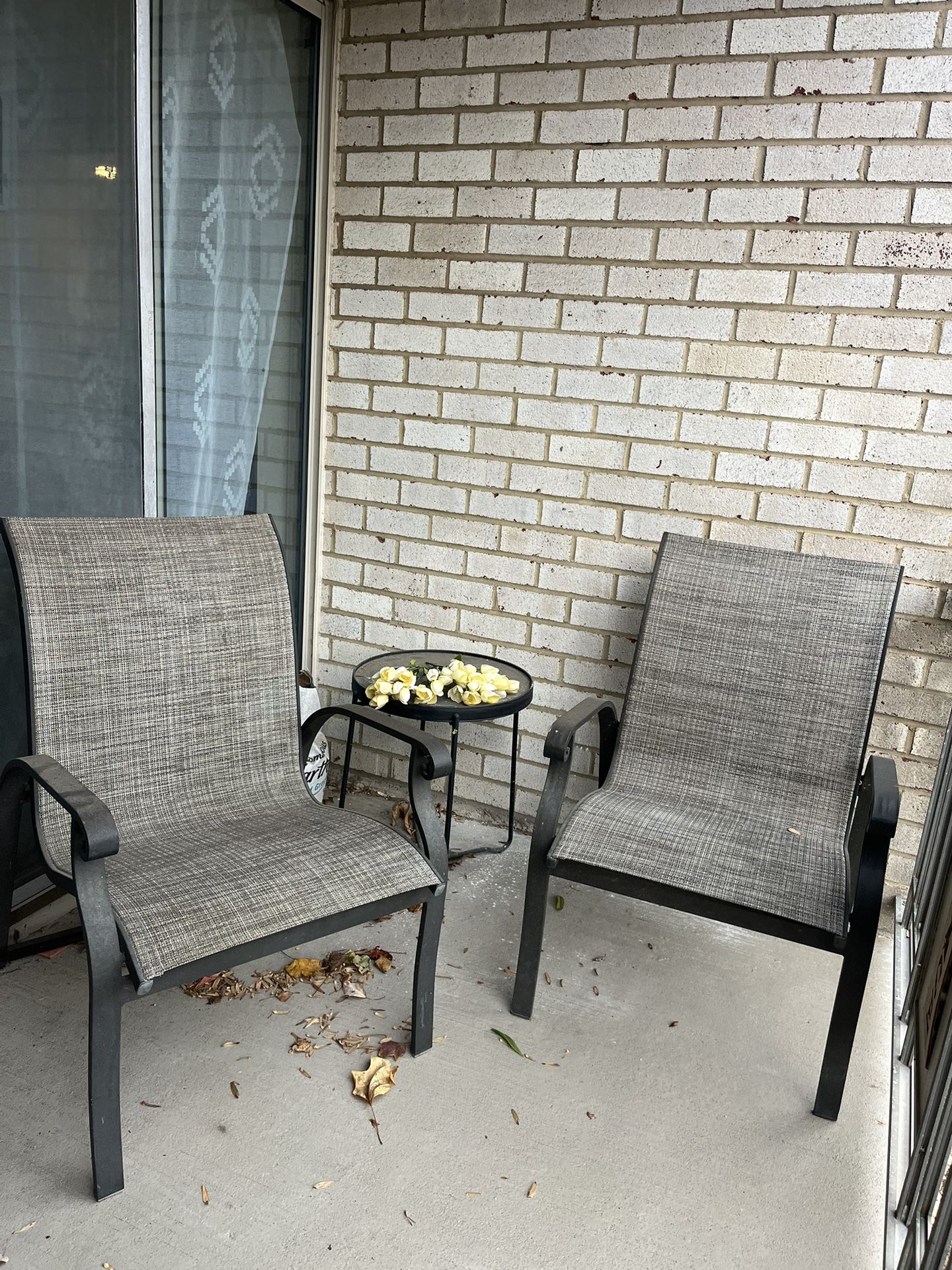 2 Patio Chairs, Stackable And Table 