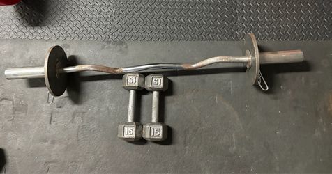 15lb (2) dumbbells with 1 curl bar - weights
