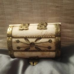 Antique Ottoman Camel Bone And Brass Trinket Box