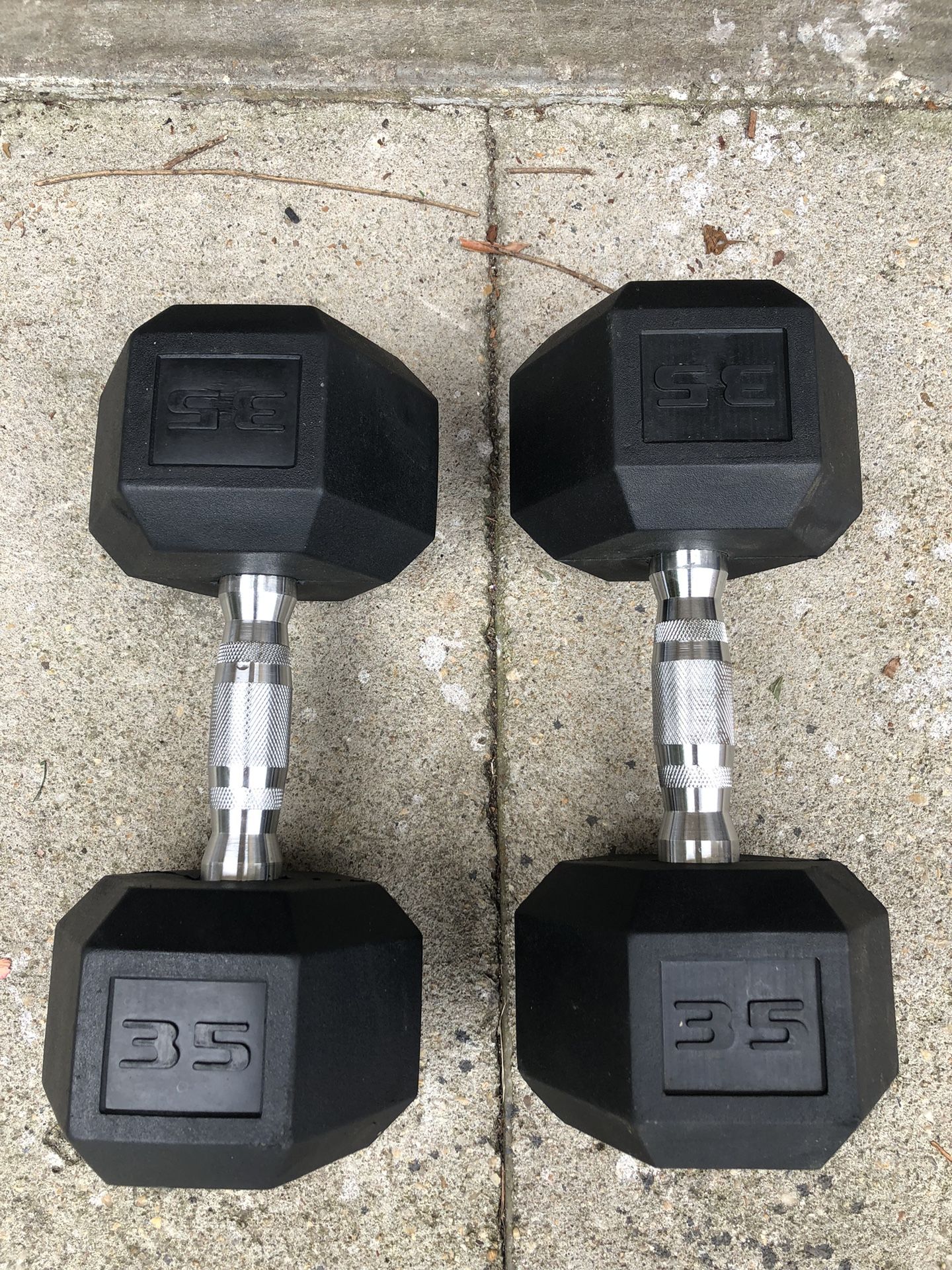 Pair 35lb Rubber Hex Dumbbells & More Dumbbells