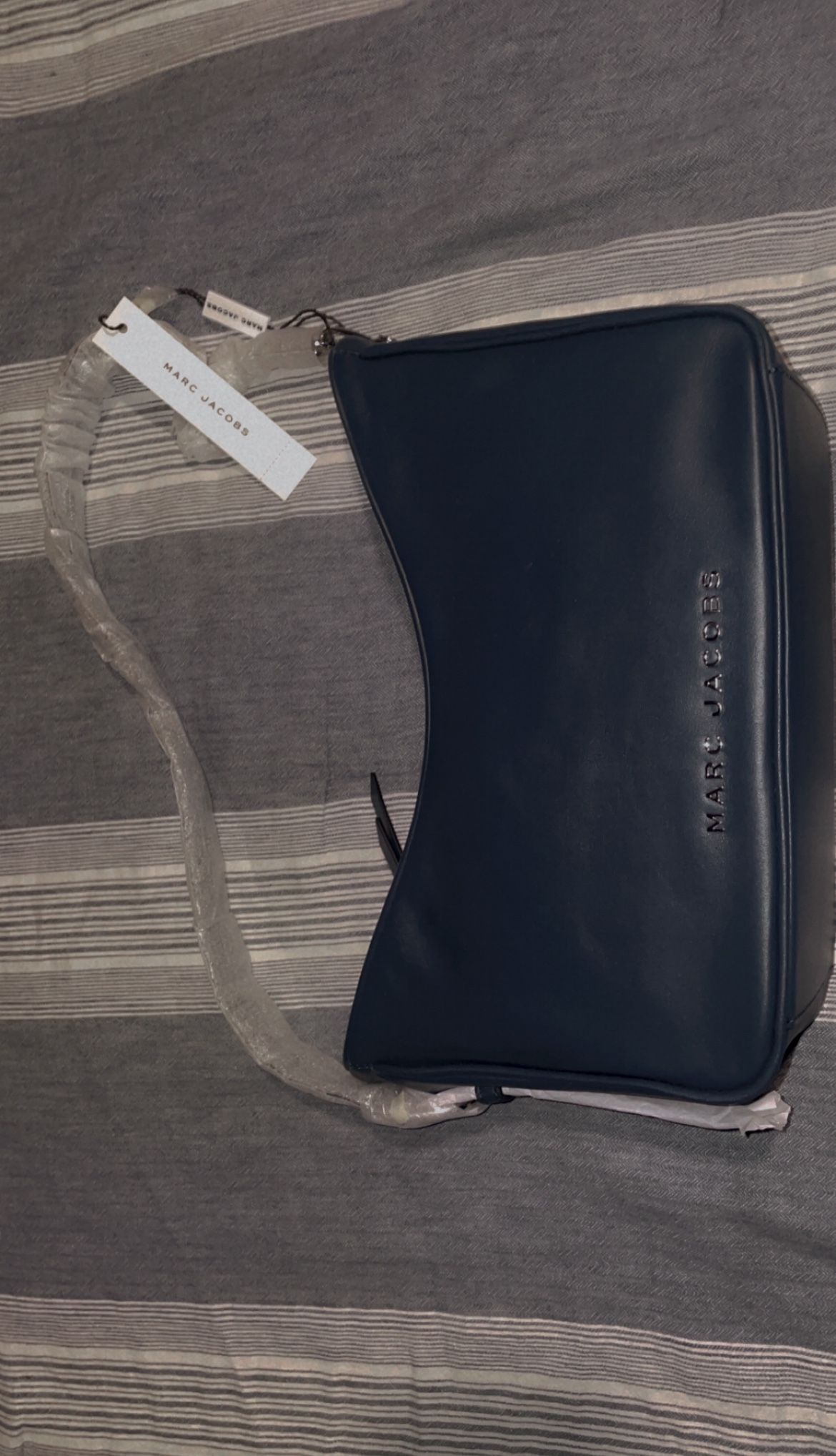 Marc Jacobs Shoulder Bag Purse Navy Blue Leather Baguette