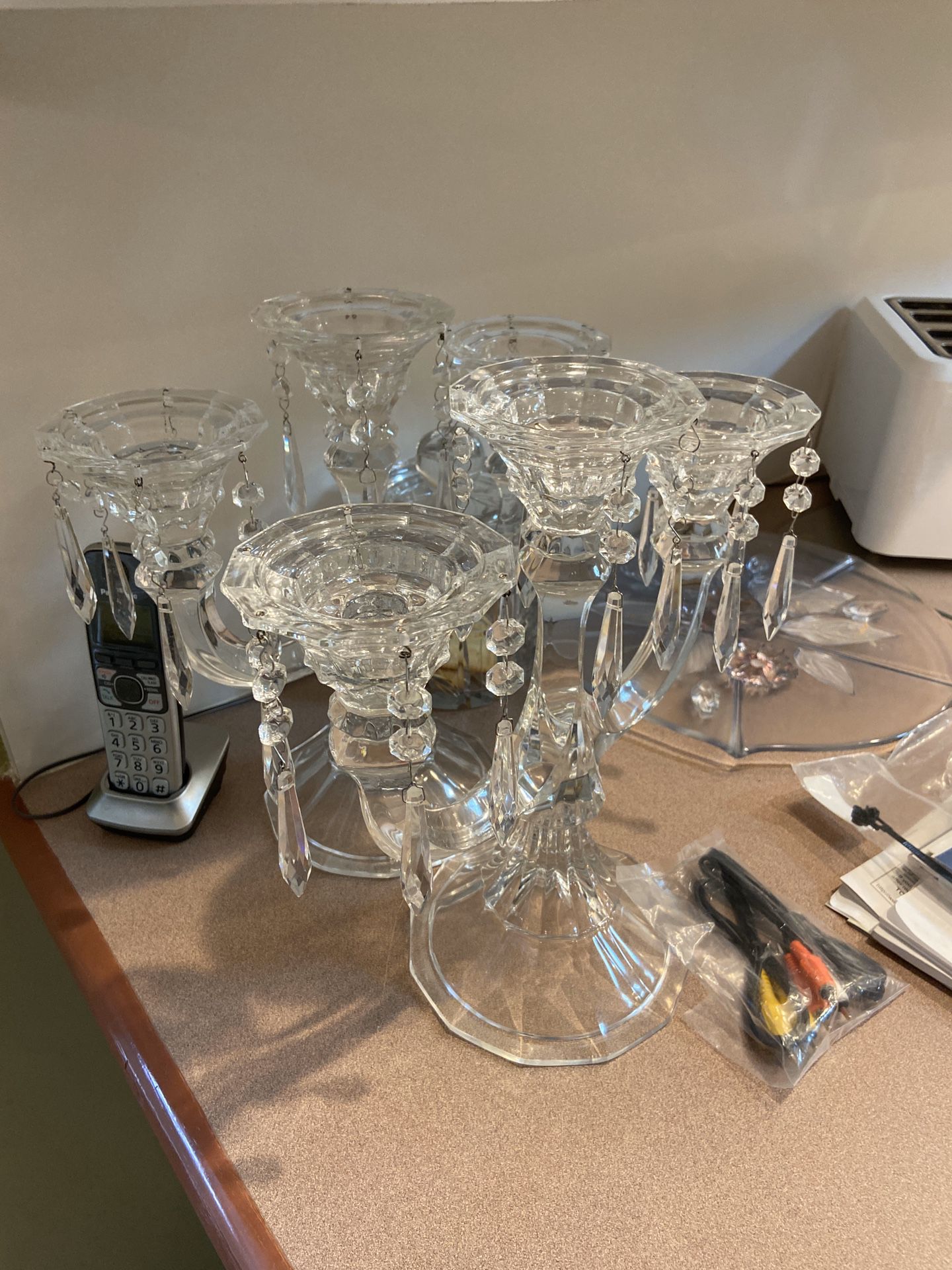 2 Crystal candle holders (3 candles each)
