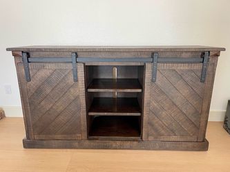 Rustic Farmhouse TV Stand with Sliding Barn Doors