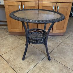 26” Table, Made of  Rattan, Metal,  & Glass, 2 ft Tall