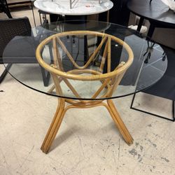 Wheat rattan glass top dining table - 41” 
