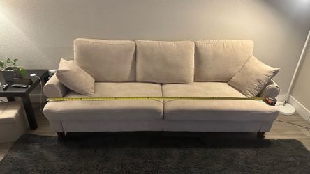 Beige White Tan Couch With Pillows