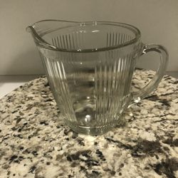 Vintage  A & J 4 Cup Ribbed Glass Pitcher #7216  Made In USA