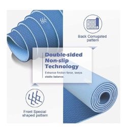 Yoga Mat 1/2 inch Blue/Black Thick Non Slip Exercise Mat for Men & Women