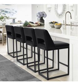 Black Bar Stools Set of 4, Counter Height Modern Bar Chairs, with Backs, for Kitchen Counter, for Kitchen Island, with Upholstered Faux Leather Seat, 