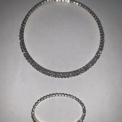 Choker necklace with an open end and clear rhinestones, stretchable bracelet  A-1OY4Z