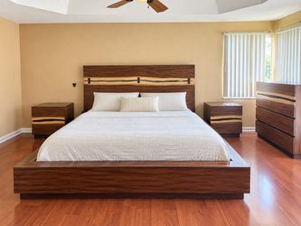 Beautiful 7-Piece King Bedroom Set – Walnut / Live Edge Style – $3,500 OBO