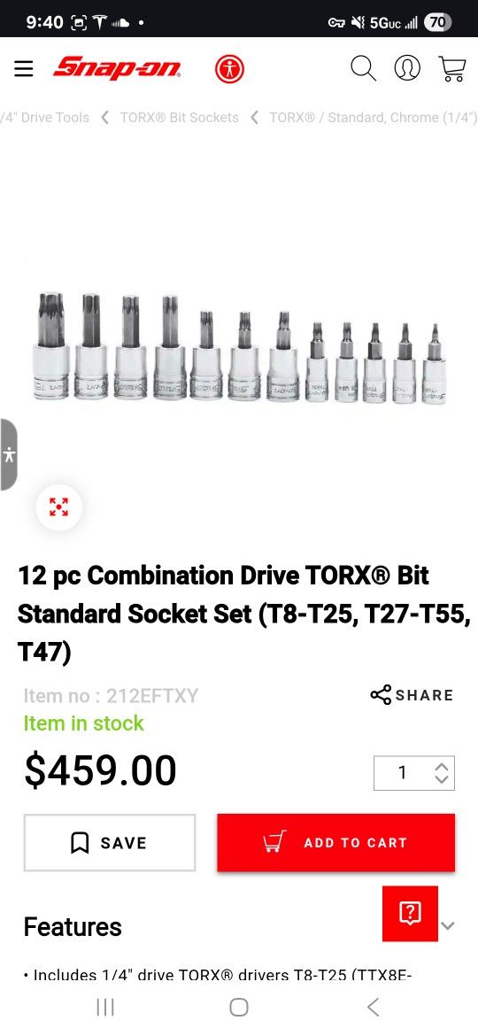 12 pc Combination Drive TORX® Bit Standard Socket Set (T8-T25, T27-T55, T47)
Item no :212EFTXY