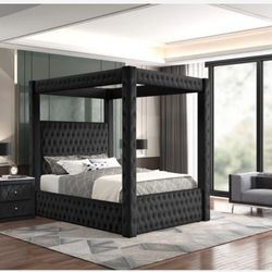 Black Velvet Queen Canopy Bed – Moving Sale