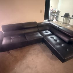 Black Faux Leather Sectional Couch 