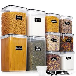 Vtopmart 10 PCS Flour and Sugar Storage Container, Large Airtight Food Canisters with Lids for Kitchen, Pantry Organization, BPA Free, Black