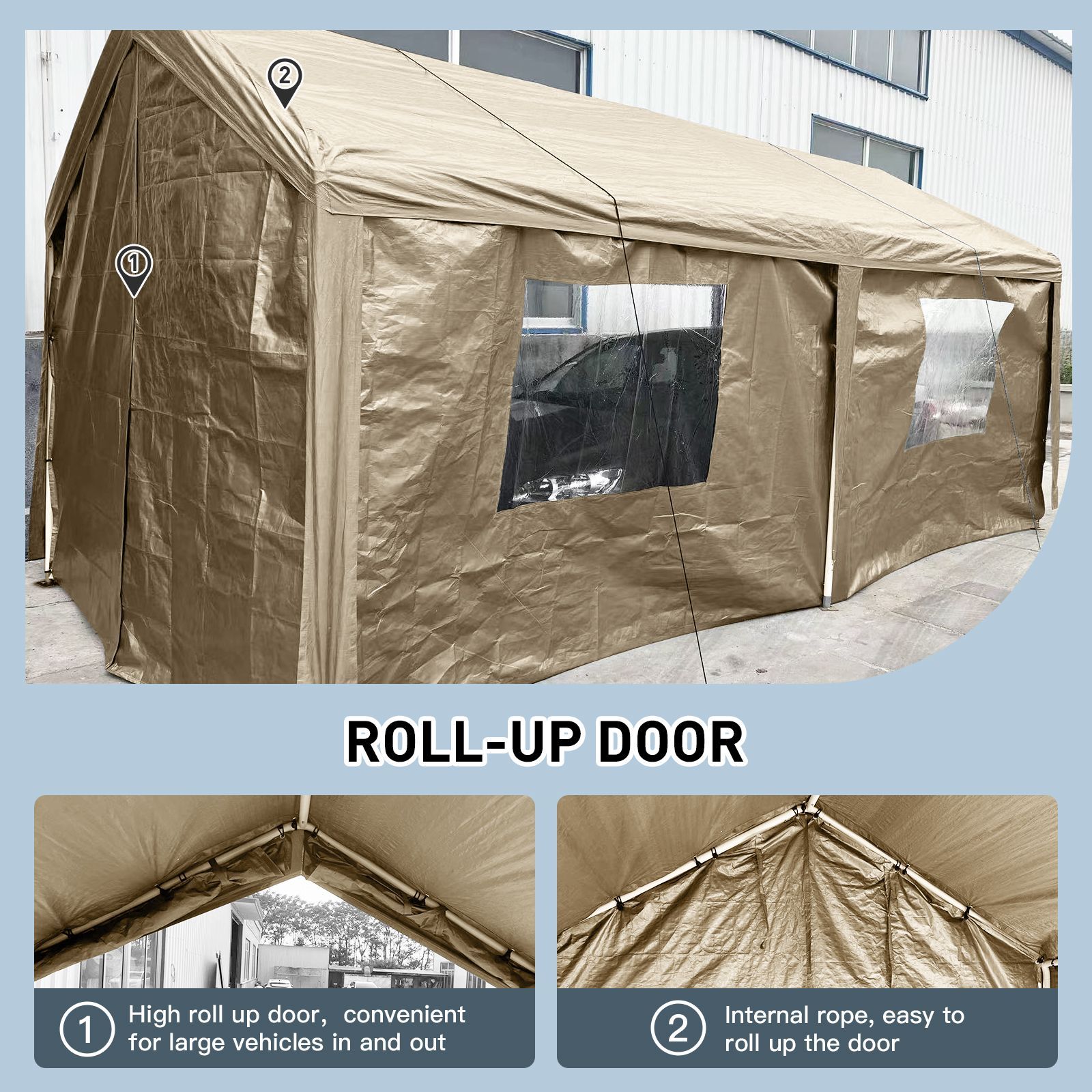 Carport, 10×20 Heavy Duty Portable Carport Garage Tent for Outdoor Storage Shelter khaki
