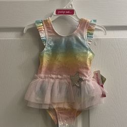 Brand New Girls 1 Piece Foil Tutu Swimsuit Size 2T Kids 