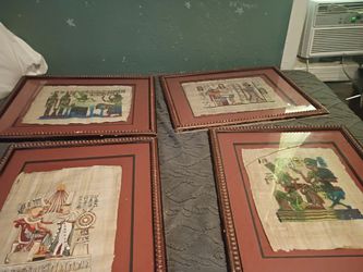 4 pc hand painted RARE Egyptian paintings