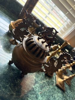 Antique Bronze Incense Chinese Burner with Dragon Handles