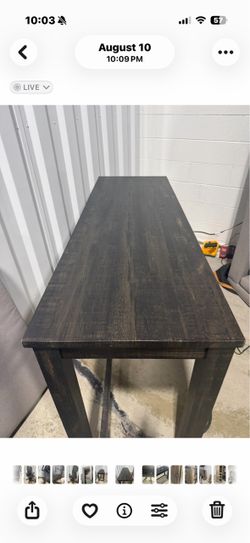 Dark Wood Bar Height Table and two bar stools