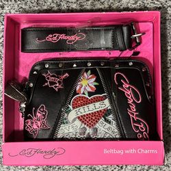 Ed Hardy Black Pink Belt Bag with Charms