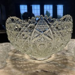 American Brilliant Glass Punch Bowl