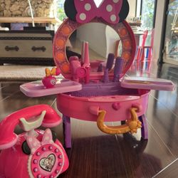 Disney Junior Kids Toys Bundle — Minnie Mouse Glam Vanity + Minnie Happy Helpers Rotary Phone (Lights & Sounds)