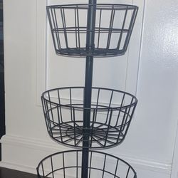 Wire Basket Tray 3 Tier Round Black 32”Tall