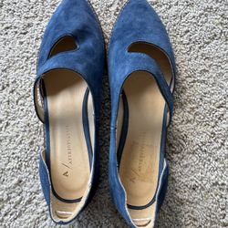 Anthropologie Blue Suede D’Orsay Flats - Size 39