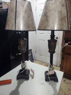 Pair of Traditional Table Lamps with Shades 26" Dark Brown Decorative Bases