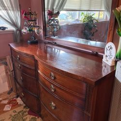 Drexel Mahogany bedroom set: full bed frame, tall dresser, low boy dresser & mirror, 2 night stands