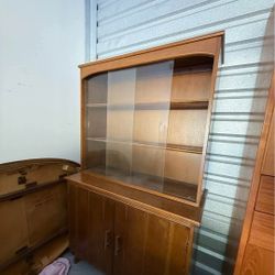 Vintage Wood Hutch / China Cabinet – Two-Piece